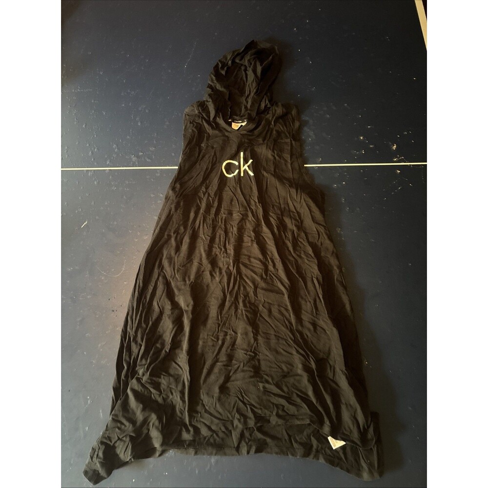 Calvin Klein Swim Black Hooded Beach Dress Swimsuit Cover Up L/XL Sharkbite